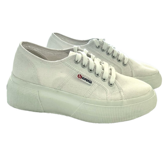 Superga White Canvas Platform Sneakers Size EU 39 US 8 Low Tops Textured… - Picture 1 of 16